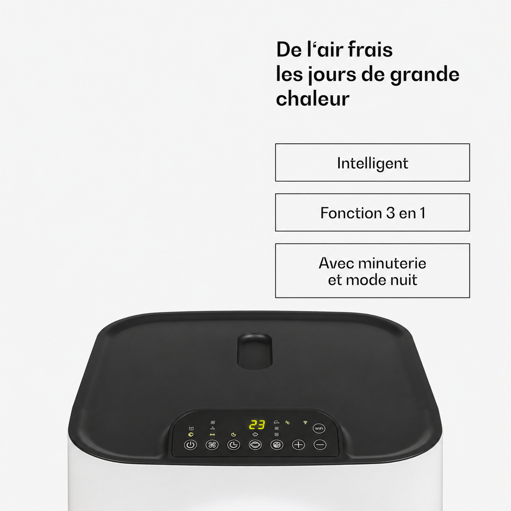 Climatiseur mobile 12 000 BTU — fonctions climatisation, ventilation, déshumidification