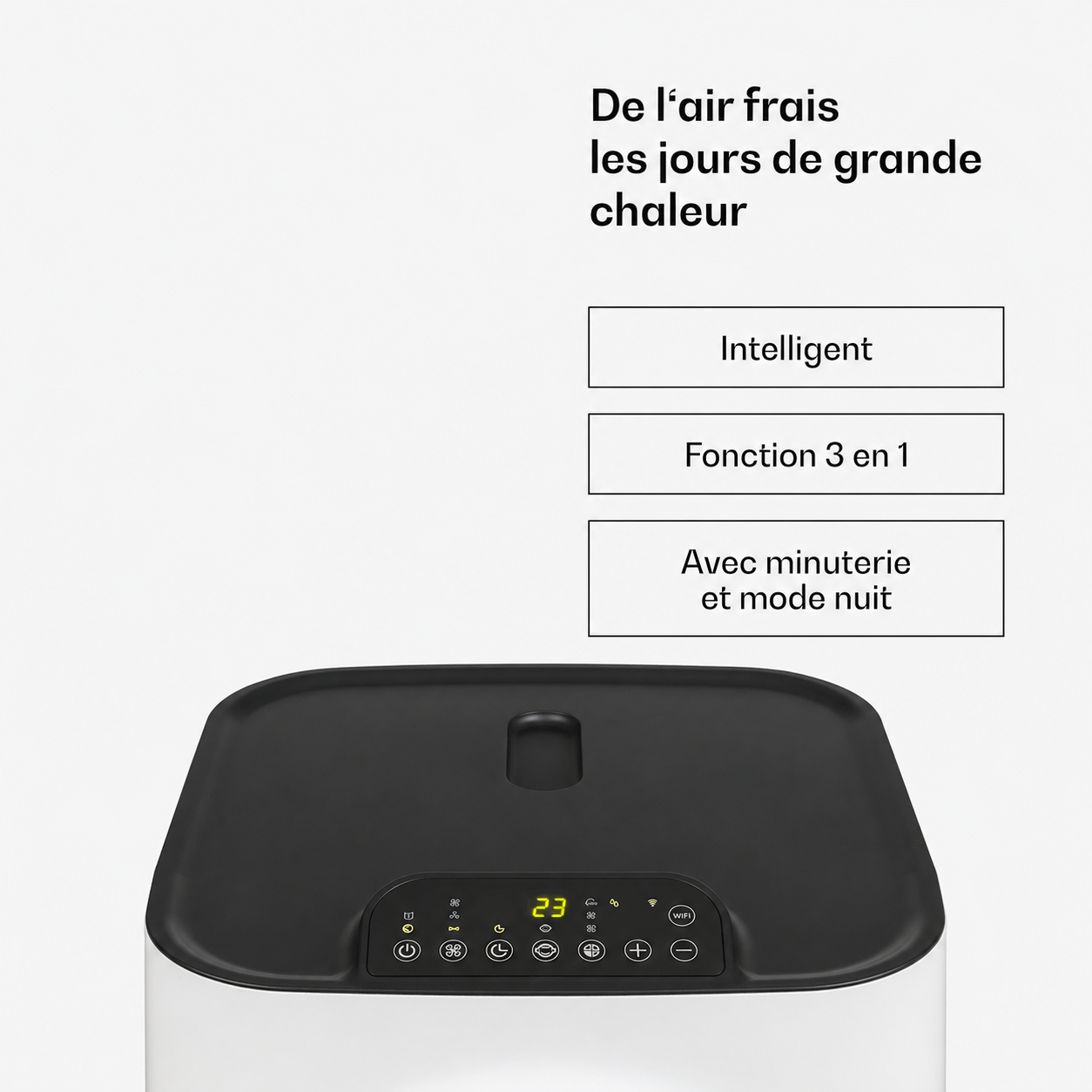 Climatiseur mobile 12 000 BTU — fonctions climatisation, ventilation, déshumidification